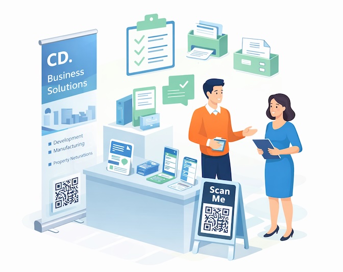 impression-salon-professionnel-stand-checklist-illustration Illustration d’un stand de salon professionnel avec supports imprimés, checklist et échange entre visiteurs pour générer des contacts qualifiés